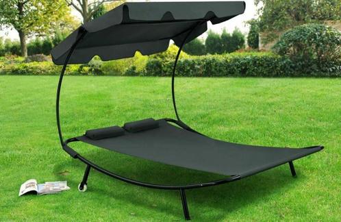 2 Persoons Ligstoel Zonnebank Strandbed Ligbed Antraciet, Tuin en Terras, Ligbedden, Nieuw, Verstelbaar, Ophalen of Verzenden