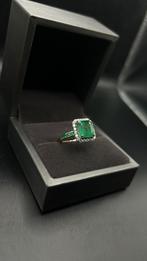 14K Gouden Ring Smaragd & Diamant, Ophalen, Nieuw, 17 tot 18, Met edelsteen