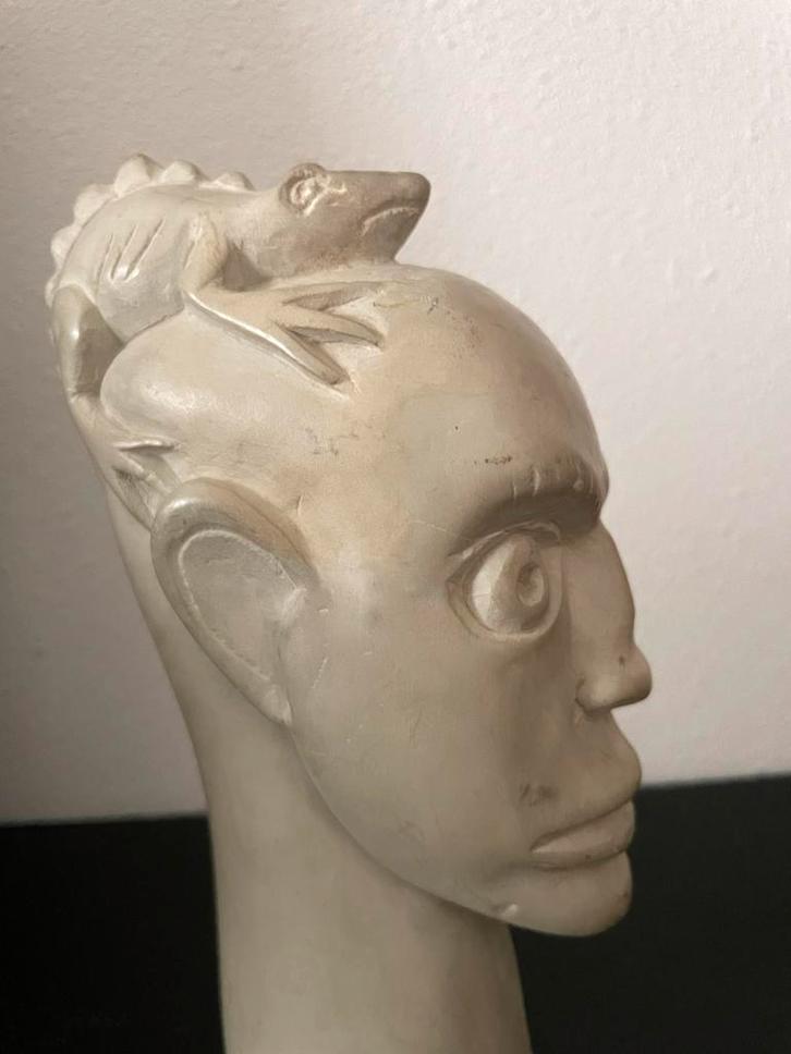 Serpentijn Kop met Hagedis, Antiek en Kunst, Kunst | Beelden en Houtsnijwerken, Ophalen of Verzenden