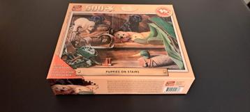 King puzzel 500 stukjes.  Puppies on stairs. beschikbaar voor biedingen
