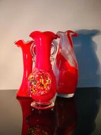 3 Vazen Italie Murano Rood Wit Glas 1990, Antiek en Kunst, Antiek | Glas en Kristal, Ophalen of Verzenden