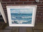 Schilderij Zeezicht met Zeilboten, Ingelijst, Antiek en Kunst, Ophalen of Verzenden