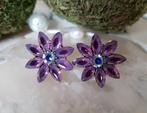 Flower Oorbellen Strass Crystals Purple, Verzenden, Paars, Nieuw, Glas
