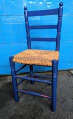 Vintage blauwe rieten stoel, Blauw, Gebruikt, Eén, Hout