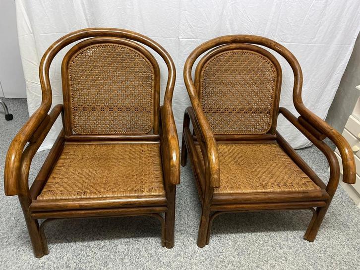 2 Rotan Relax Fauteuils Boho Ibiza Look Incl. Kussens, Antiek en Kunst, Antiek | Meubels | Stoelen en Banken, Ophalen