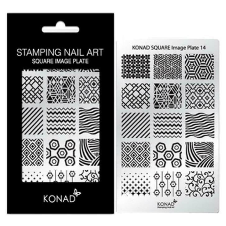 KONAD Square stempel sjabloon 14 met 15 nagel figuurtjes., Sieraden, Tassen en Uiterlijk, Uiterlijk | Cosmetica en Make-up, Ophalen of Verzenden