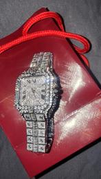 Moissanite Cartier horloge Iced out, Staal, Staal, Polshorloge, Zo goed als nieuw