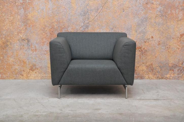 ZGANieuw grijsgroene stoffen Rolf Benz Linea design fauteuil, Huis en Inrichting, Fauteuils, Zo goed als nieuw, Metaal, Stof, 75 tot 100 cm
