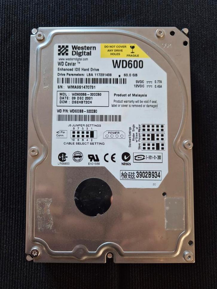 Western Digital 60GB IDE Harde Schijf - WD600, Computers en Software, Harde schijven, Gebruikt, Desktop, Intern, HDD, IDE, Ophalen of Verzenden