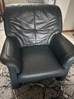 Donker blauwe leren fauteuil. Gratis, Huis en Inrichting, Fauteuils, Ophalen, Zo goed als nieuw, 75 tot 100 cm, Leer