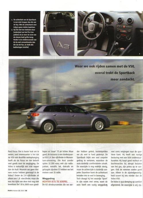 Autokampioen dubbeltest Audi A3 en Volvo V50 2004, Boeken, Auto's | Folders en Tijdschriften, Gelezen, Ophalen of Verzenden