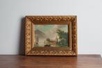19de eeuws Nederlandse school schilderij met boten, Ophalen of Verzenden