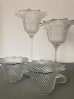 Set van 4 glazen bloemvormige kandelaars, Antiek en Kunst, Antiek | Glas en Kristal, Ophalen of Verzenden