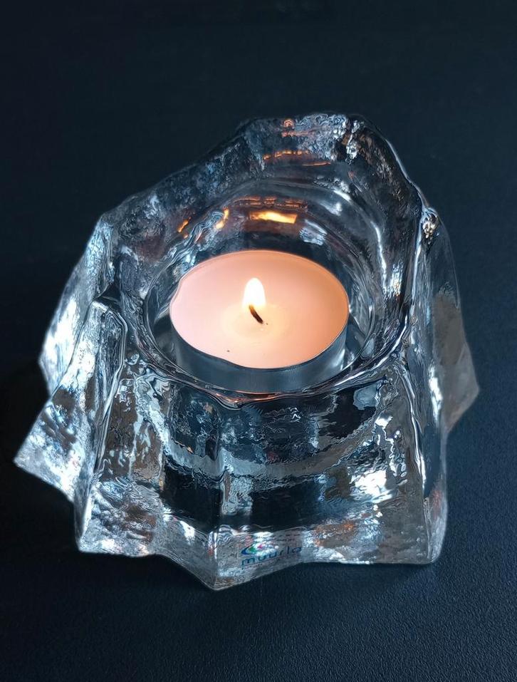 Muurla Finland kristalglas waxinelichthouder ijsberg, Antiek en Kunst, Antiek | Glas en Kristal, Ophalen of Verzenden