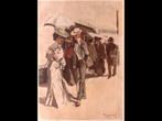 Originele jugendstil prent Onder de paraplu, Gebruikt, -, Verzenden, -