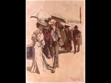 Originele jugendstil prent Onder de paraplu beschikbaar voor biedingen