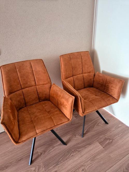 Roterende eetkamerstoelen cognac - set van 4, Huis en Inrichting, Stoelen, Zo goed als nieuw, Vier, Metaal, Stof, Bruin, Ophalen