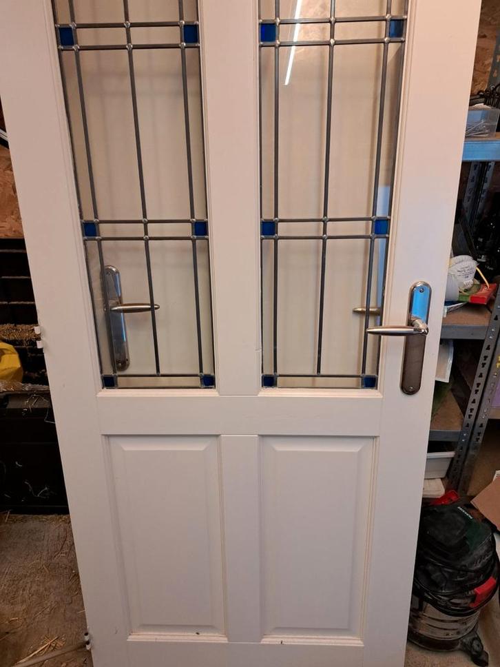 Mooie Landelijke Deur met glas-in-lood (200,5x82), Doe-het-zelf en Verbouw, Deuren en Horren, Gebruikt, Binnendeur, 200 tot 215 cm