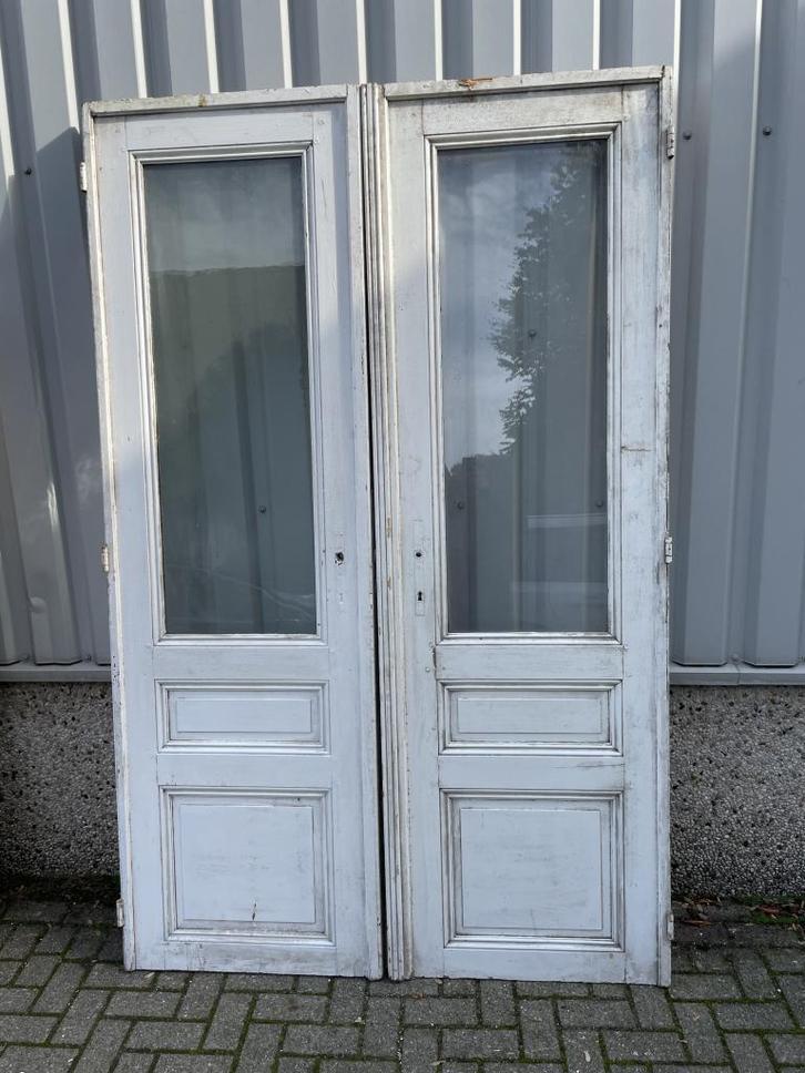 Prachtige massieve ensuitedeuren met historisch glas, Doe-het-zelf en Verbouw, Deuren en Horren, Gebruikt, Binnendeur, 215 cm of meer