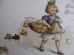 Antieke Kaart - Meisje met Kuikens & Eieren, Verzenden, Voor 1920, Ongelopen, Feest(dag)