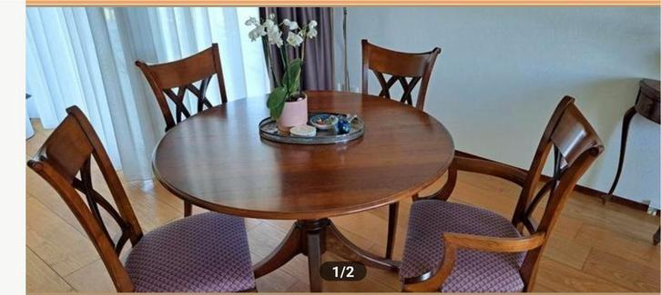 Kersenhouten Eetkamertafel met 4 Stoelen, Huis en Inrichting, Tafels | Eettafels, 50 tot 100 cm, Rechthoekig, Ophalen of Verzenden