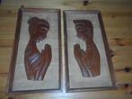Vintage houtsnijwerk - man en vrouw portret - biddend, Ophalen of Verzenden