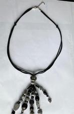 Zwarte leren veterketting met kralenhanger, Overige materialen, Verstelbaar, Zwart, Ophalen of Verzenden