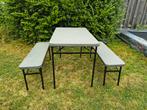Handige camping tafel en banken picknickbank inklapbaar. Set, Gebruikt, Campingtafel, Onbekend, Ophalen of Verzenden