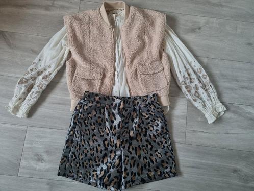 146 152 nieuw gilet blouse broekje panter teddy crème grjjs, Kinderen en Baby's, Kinderkleding | Maat 146, Nieuw, Meisje, Setje