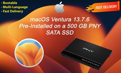 macOS Ventura 13.7.6 VoorGeïnstalleerde PNY SSD 500 GB OS X, Computers en Software, Besturingssoftware, Nieuw, MacOS, Ophalen of Verzenden
