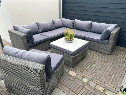 Loungeset 6 pers incl kussens, Tuin en Terras, Tuinsets en Loungesets, Gebruikt, Loungeset, Wicker, 6 zitplaatsen, Stoel, Ophalen