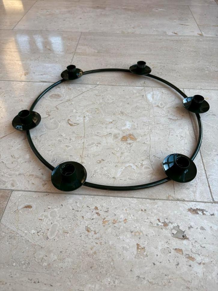 Stijlvolle groen metalen Kaarsenstandaard voor 6 Kaarsen, Huis en Inrichting, Woonaccessoires | Kandelaars en Kaarsen, Zo goed als nieuw