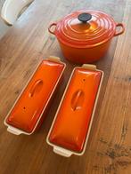 Le Creuset Pannenset - Gebruikt en Goede Staat, Huis en Inrichting, Keuken | Potten en Pannen, Gebruikt, Pannenset, Ophalen of Verzenden