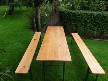 Set bierbanken met biertafel picknicktafel gebruikt 2m20  beschikbaar voor biedingen