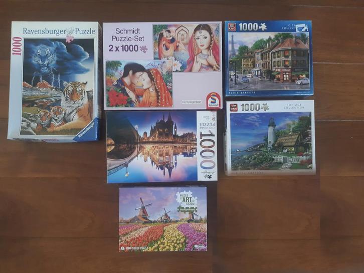 7x puzzel 1000 stukjes 100% compleet, Hobby en Vrije tijd, Denksport en Puzzels, Zo goed als nieuw, Legpuzzel, 500 t/m 1500 stukjes