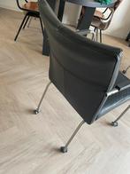 6 eetkamerstoelen zwart leer met wieltjes, Huis en Inrichting, Stoelen, Ophalen, Zwart, Leer, Zo goed als nieuw