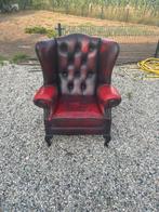 Chesterfield oorfauteuil rood oxblood gevlamd leder, Ophalen, Vintage Chesterfield oorfauteuil, Zo goed als nieuw, 75 tot 100 cm