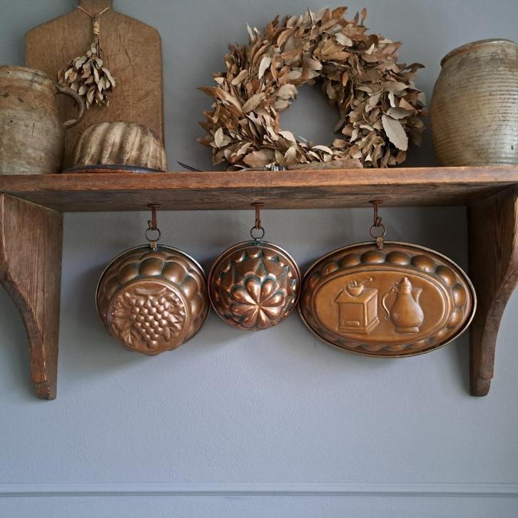 Brocante oude koperen puddingvorm bakvorm vorm *Etage3*, Huis en Inrichting, Woonaccessoires | Overige, Gebruikt, Ophalen of Verzenden