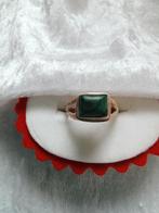 Mooie Zilveren ring met een rechthoekige Malachiet, Sieraden, Tassen en Uiterlijk, Antieke sieraden, Met edelsteen, Zilver, Ring