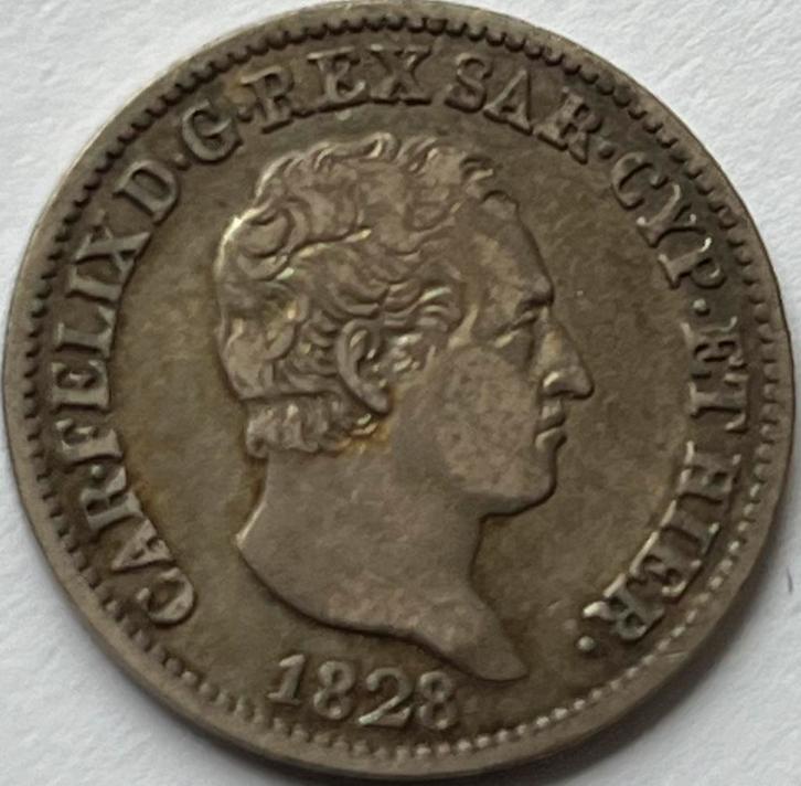Sardinië mooie 50 centesimo 1828, Postzegels en Munten, Munten | Europa | Niet-Euromunten, Losse munt, Italië, Zilver, Ophalen of Verzenden