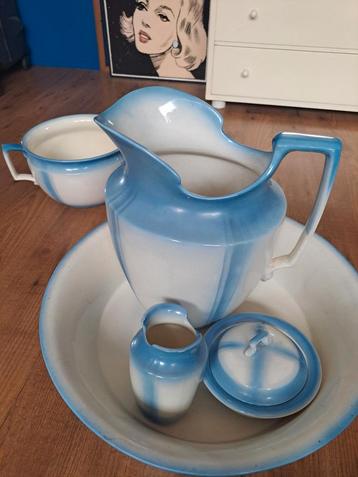 Antiek Brocante Lampetstel Blauw/Wit beschikbaar voor biedingen