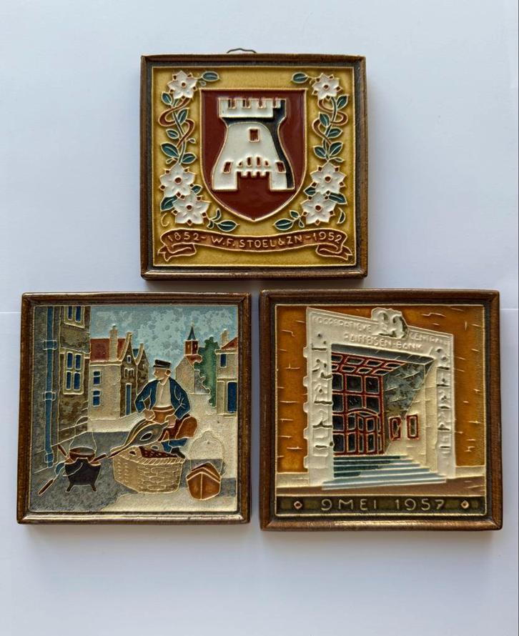 Cloisonne tegels Porceleyne Fles Delft - Set van 3, Antiek en Kunst, Antiek | Wandborden en Tegels, Ophalen of Verzenden