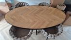 Ovale Eettafel Visgraat + 4 Stoelen, Huis en Inrichting, Tafels | Eettafels, Ophalen, 100 tot 150 cm, Zo goed als nieuw, 150 tot 200 cm