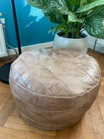 Vintage Leren Patchwork Poef, Minder dan 50 cm, Gebruikt, Rond, Leer
