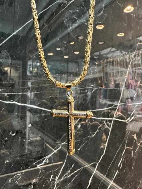 14k gouden koningsketting met kruishanger, Sieraden, Tassen en Uiterlijk, Kettingen, Nieuw, Goud, Ophalen of Verzenden