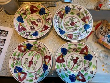 Vintage Aardewerk boerenbont Borden Set (4 stuks) beschikbaar voor biedingen