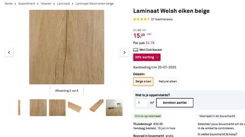 Laminaat Welsh Oak, Huis en Inrichting, Stoffering | Vloerbedekking, Zo goed als nieuw, Laminaat, 25 tot 50 m², Ophalen