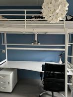 Witte hoogslaper met bureau, Ophalen, Gebruikt, 90 cm, Eenpersoons