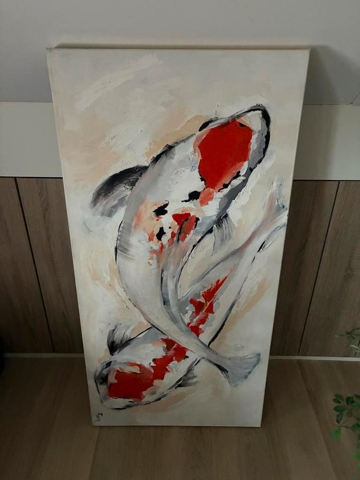 Schilderij met 2 koi karpers, Antiek en Kunst, Kunst | Schilderijen | Modern, Ophalen