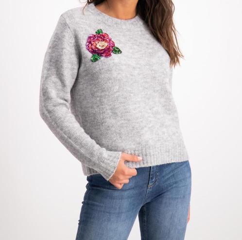 Esprit grijse alpaca wollen trui met bloem van pailletjes M, Kleding | Dames, Truien en Vesten, Nieuw, Maat 38/40 (M), Grijs, Ophalen of Verzenden